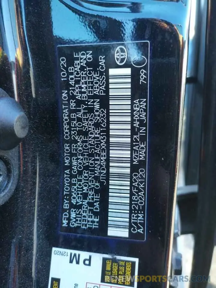 10 Фотография поврежденного автомобиля JTND4MBEXM3116232 TOYOTA COROLLA 2021
