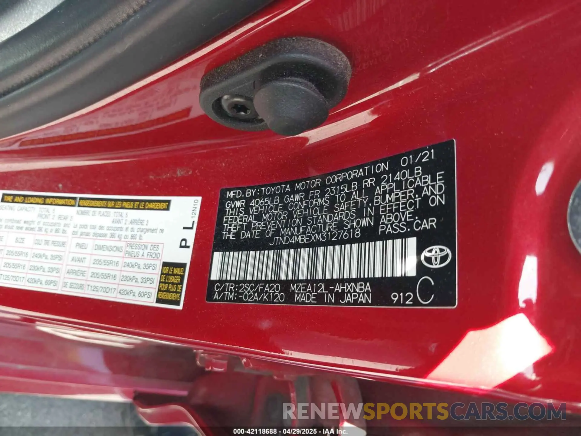 9 Photograph of a damaged car JTND4MBEXM3127618 TOYOTA COROLLA 2021