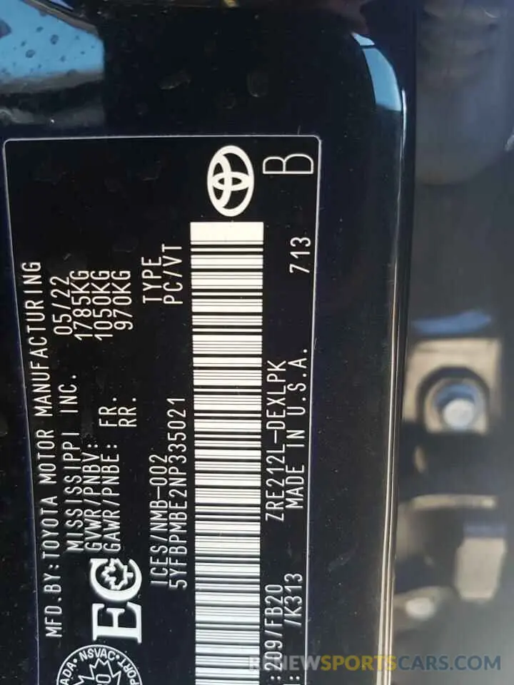 12 Фотография поврежденного автомобиля 5YFBPMBE2NP335021 TOYOTA COROLLA 2022