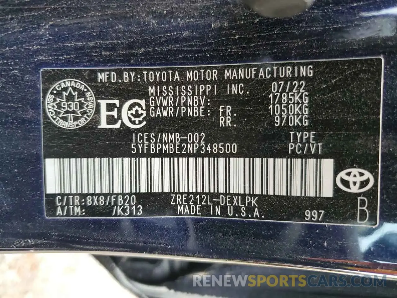 12 Photograph of a damaged car 5YFBPMBE2NP348500 TOYOTA COROLLA 2022