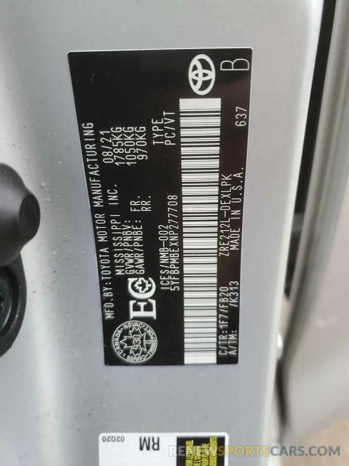13 Фотография поврежденного автомобиля 5YFBPMBEXNP277708 TOYOTA COROLLA 2022