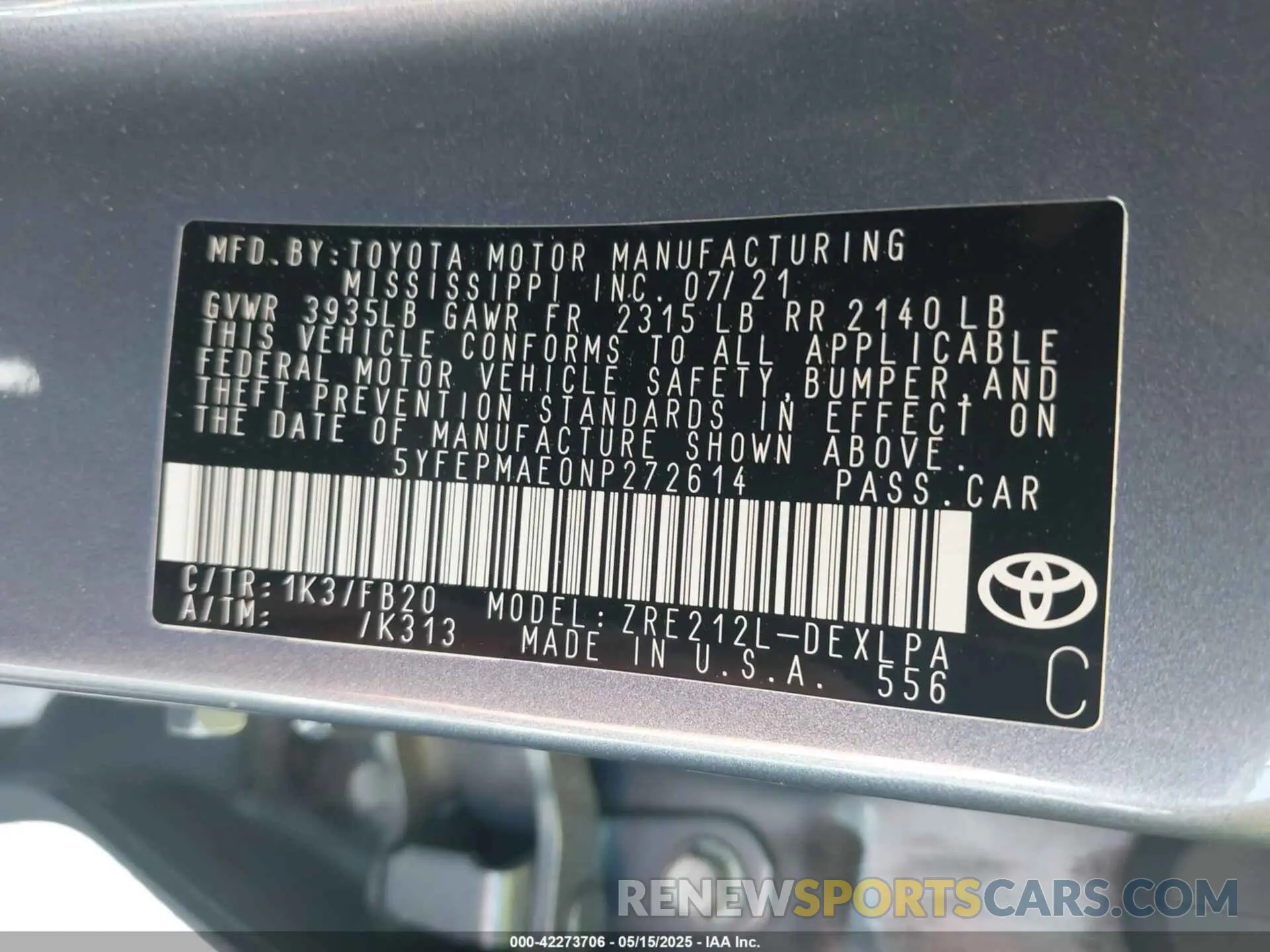 9 Фотография поврежденного автомобиля 5YFEPMAE0NP272614 TOYOTA COROLLA 2022
