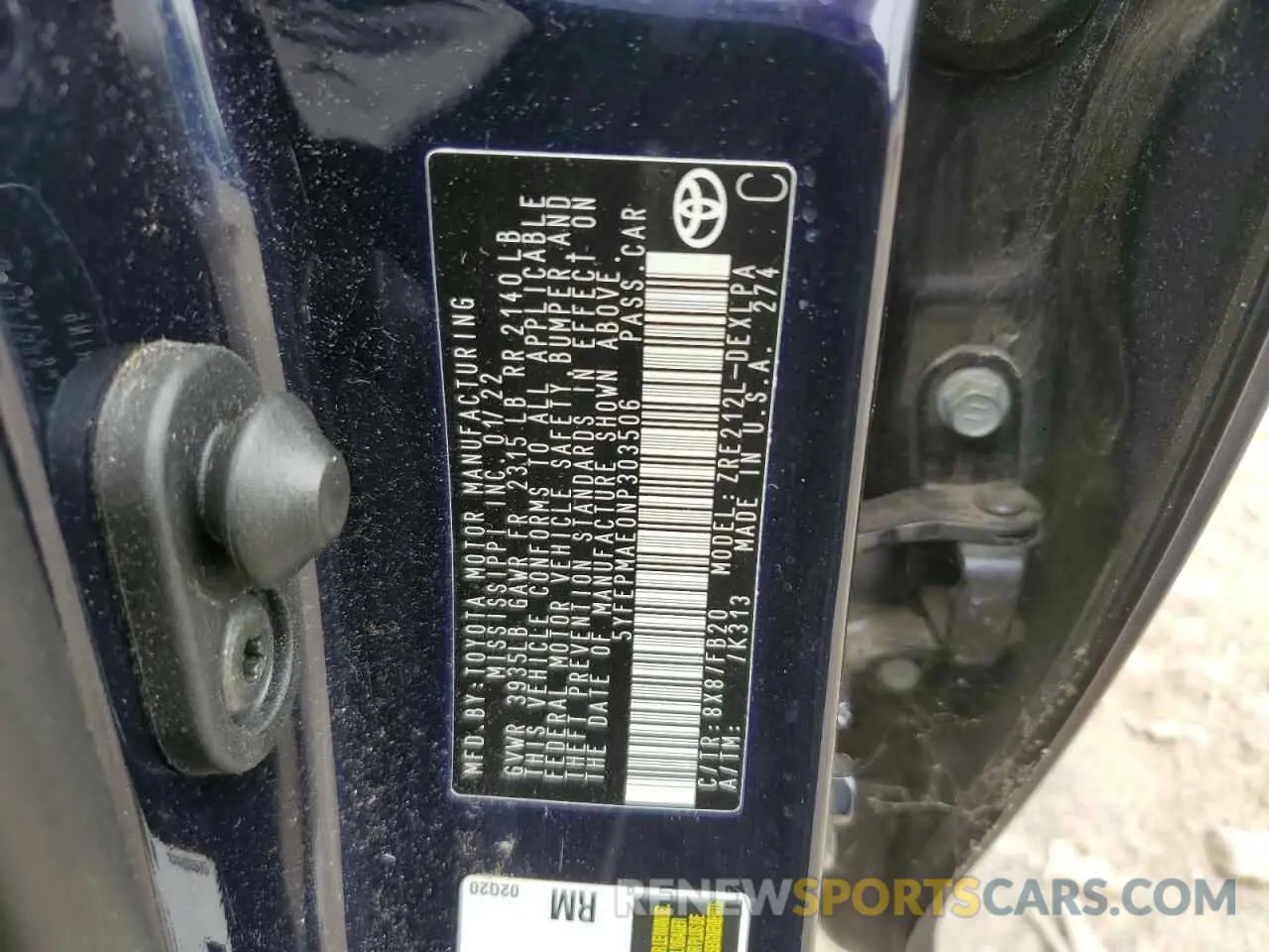 12 Фотография поврежденного автомобиля 5YFEPMAE0NP303506 TOYOTA COROLLA 2022