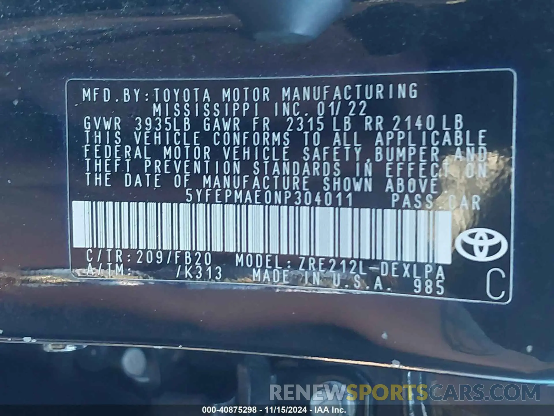 9 Photograph of a damaged car 5YFEPMAE0NP304011 TOYOTA COROLLA 2022