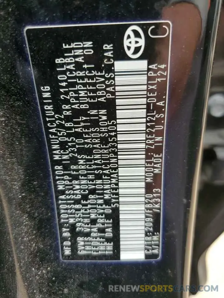 12 Фотография поврежденного автомобиля 5YFEPMAE0NP335405 TOYOTA COROLLA 2022