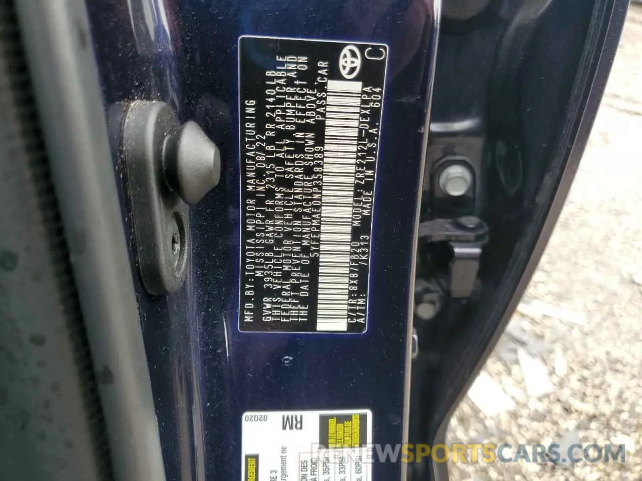 12 Photograph of a damaged car 5YFEPMAE0NP358389 TOYOTA COROLLA 2022