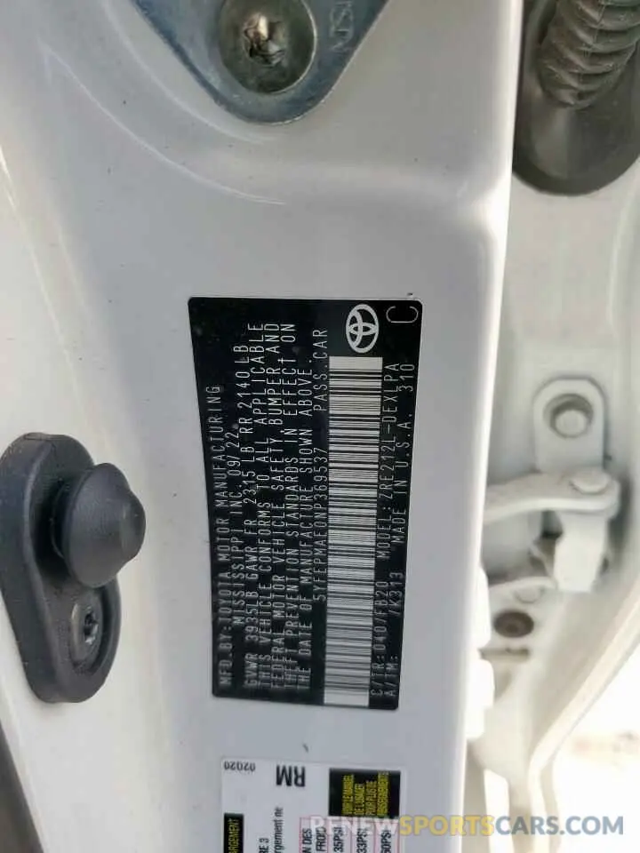 13 Photograph of a damaged car 5YFEPMAE0NP369537 TOYOTA COROLLA 2022