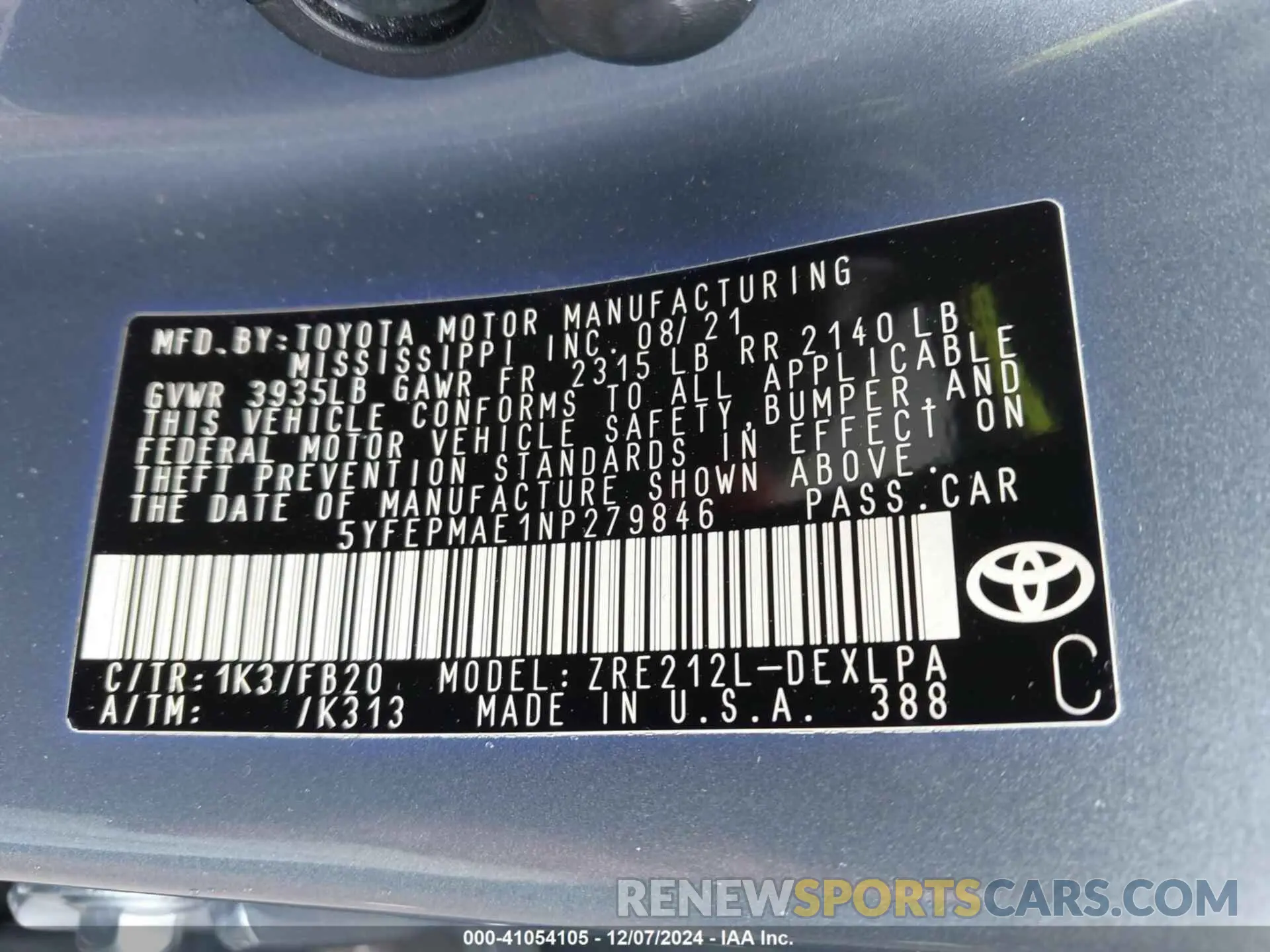 9 Фотография поврежденного автомобиля 5YFEPMAE1NP279846 TOYOTA COROLLA 2022