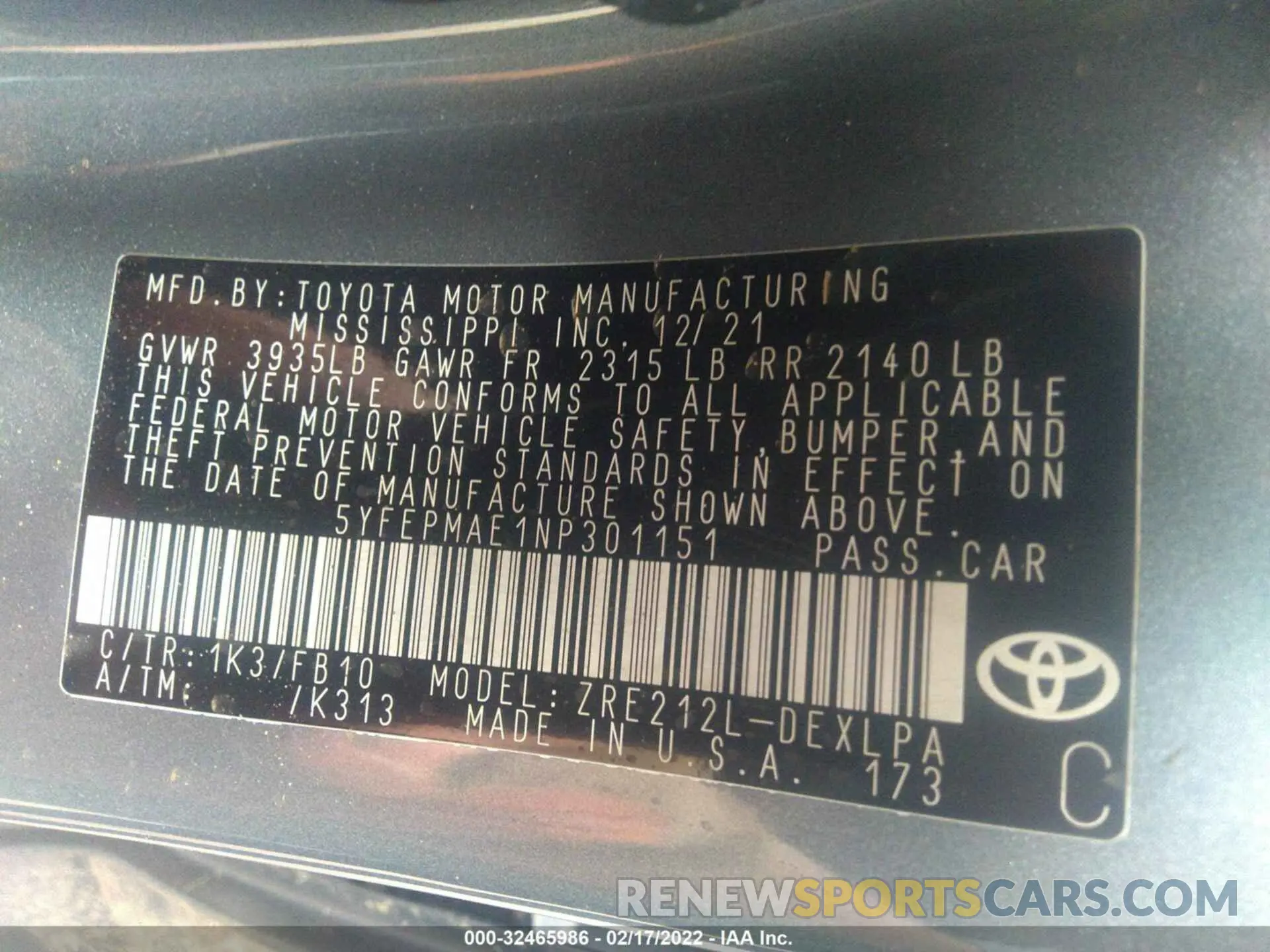 9 Photograph of a damaged car 5YFEPMAE1NP301151 TOYOTA COROLLA 2022