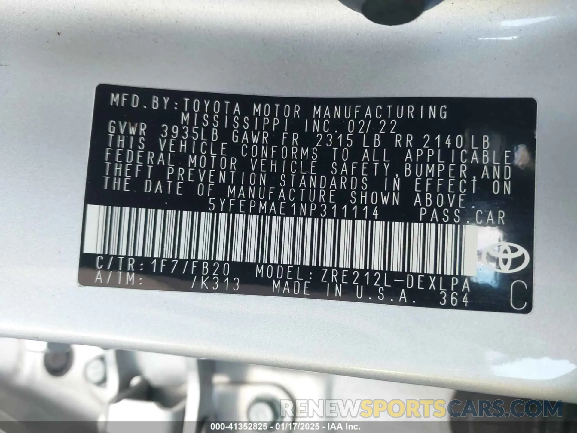 9 Фотография поврежденного автомобиля 5YFEPMAE1NP311114 TOYOTA COROLLA 2022