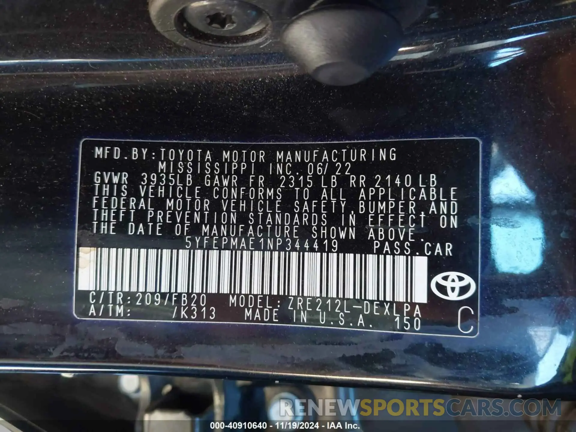 9 Photograph of a damaged car 5YFEPMAE1NP344419 TOYOTA COROLLA 2022