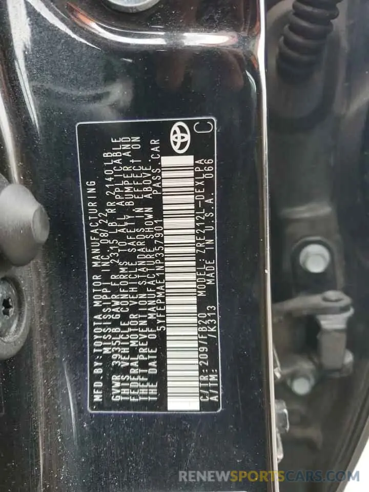 12 Фотография поврежденного автомобиля 5YFEPMAE1NP357901 TOYOTA COROLLA 2022
