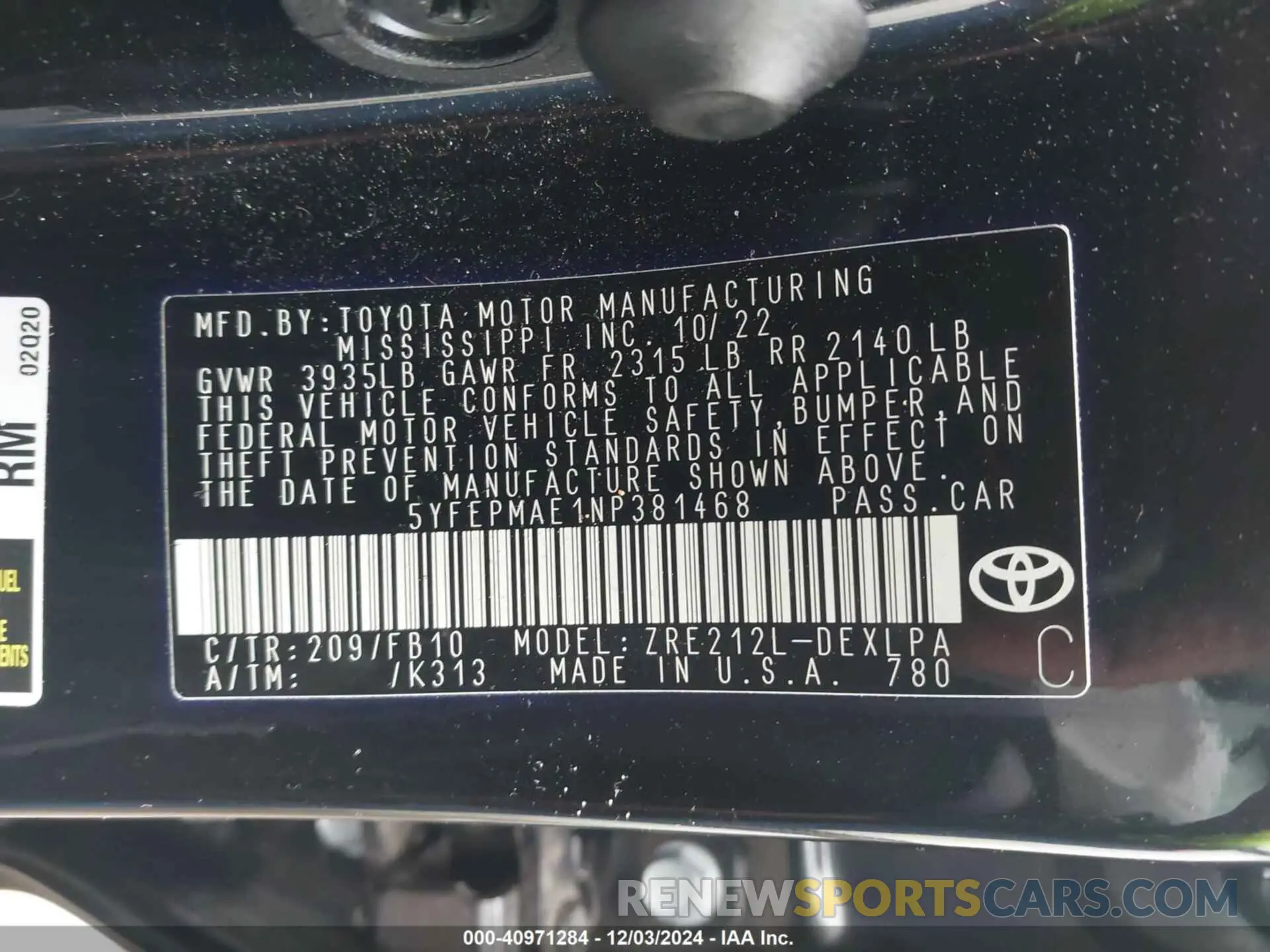 9 Photograph of a damaged car 5YFEPMAE1NP381468 TOYOTA COROLLA 2022