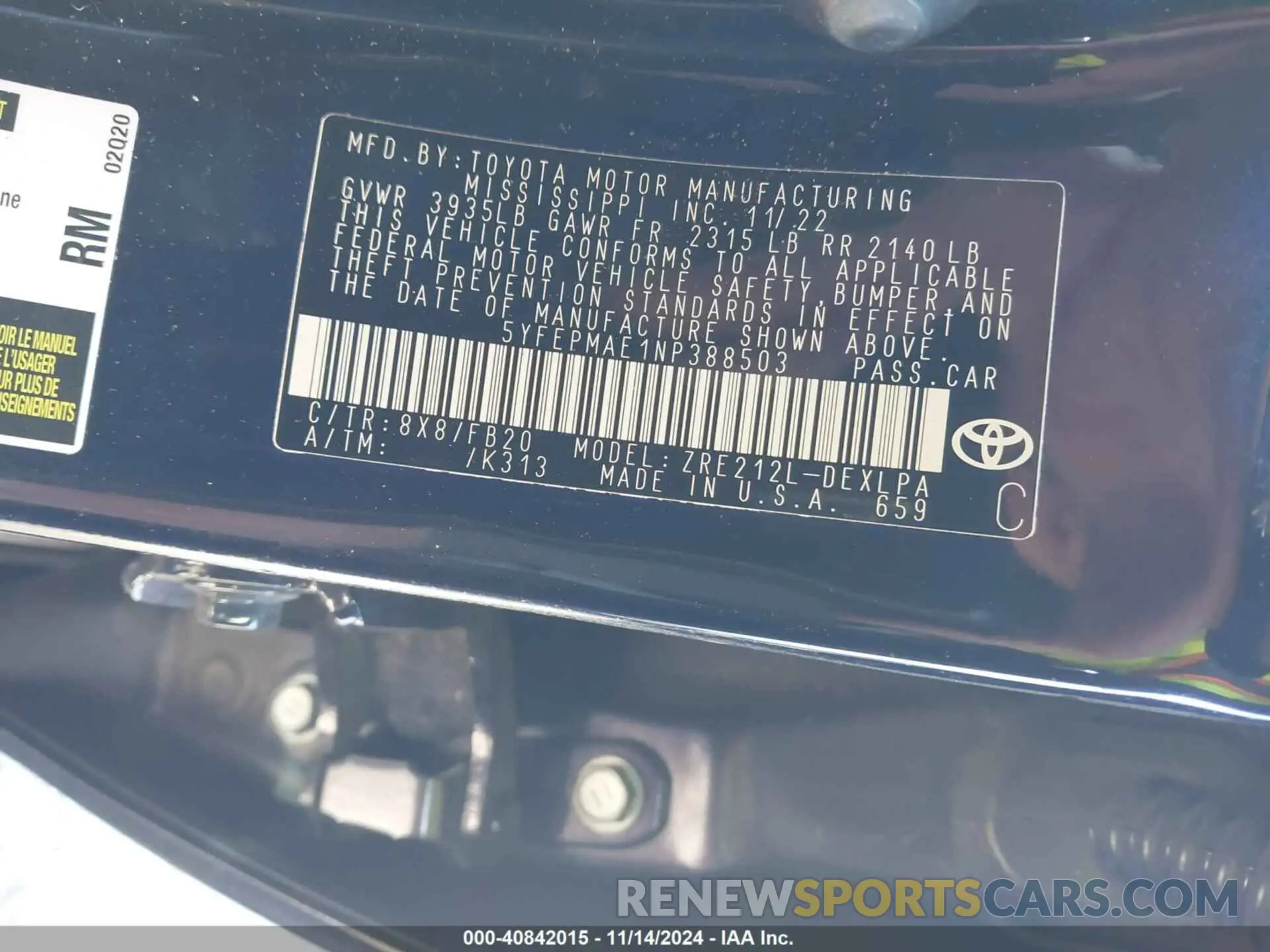 9 Photograph of a damaged car 5YFEPMAE1NP388503 TOYOTA COROLLA 2022