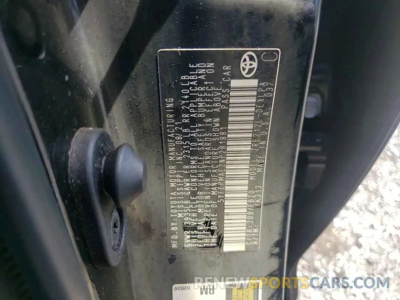 10 Photograph of a damaged car 5YFEPMAE2NP281881 TOYOTA COROLLA 2022