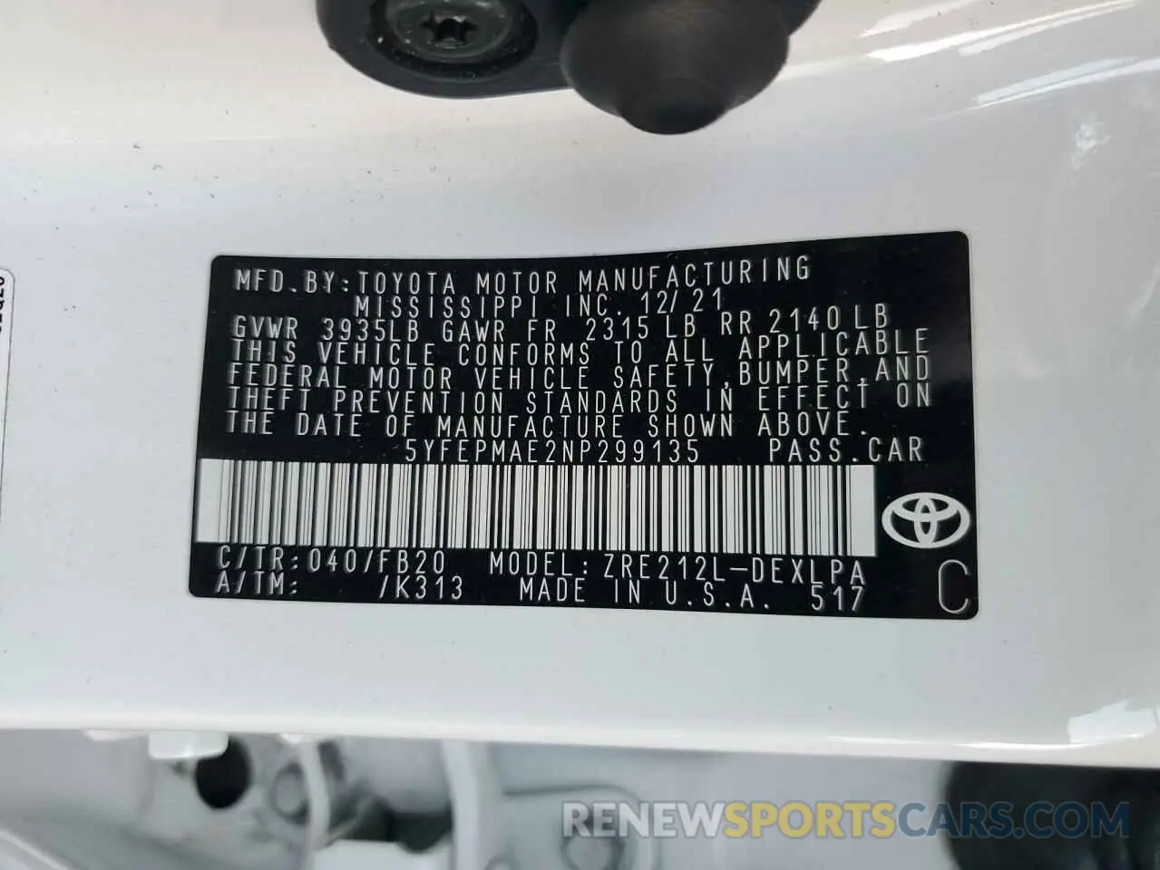 13 Фотография поврежденного автомобиля 5YFEPMAE2NP299135 TOYOTA COROLLA 2022