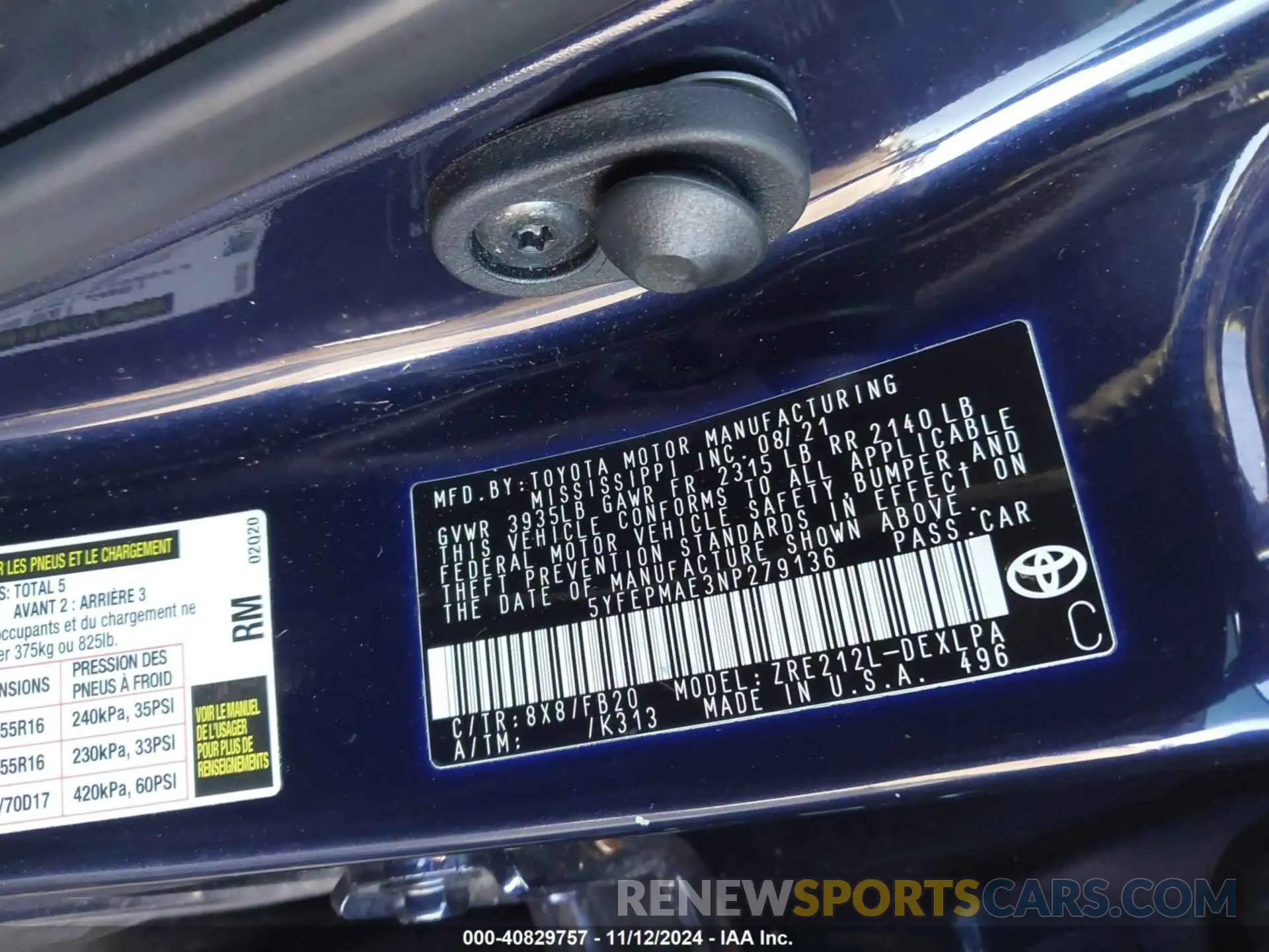 9 Photograph of a damaged car 5YFEPMAE3NP279136 TOYOTA COROLLA 2022