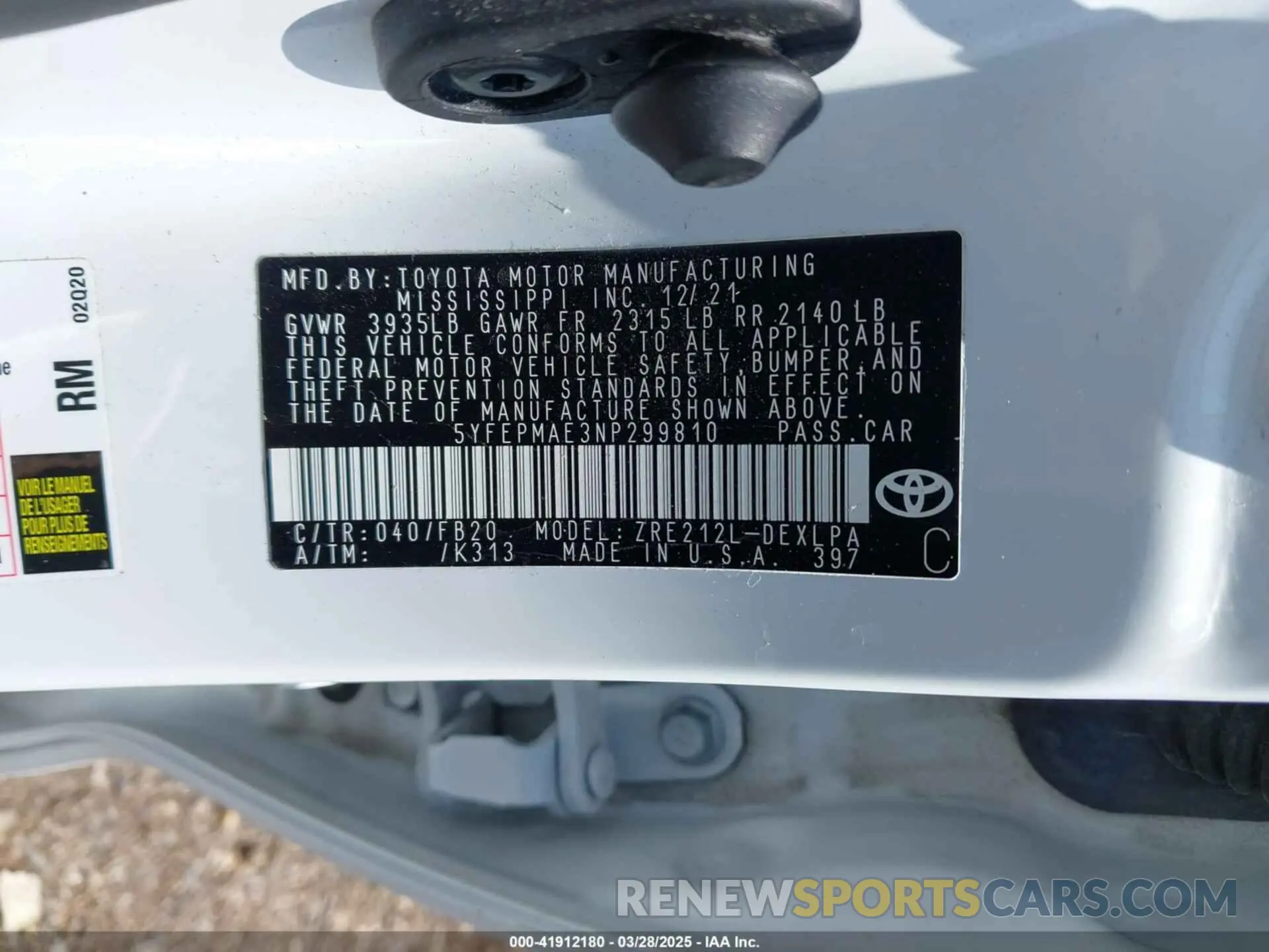 9 Фотография поврежденного автомобиля 5YFEPMAE3NP299810 TOYOTA COROLLA 2022