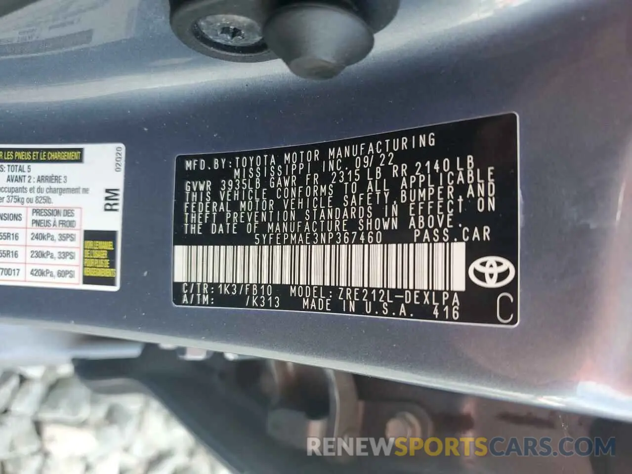 13 Photograph of a damaged car 5YFEPMAE3NP367460 TOYOTA COROLLA 2022