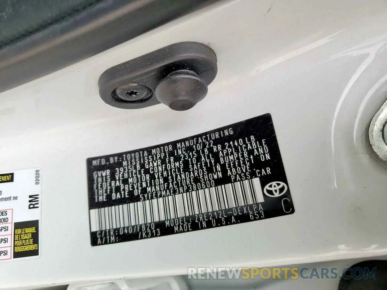 13 Фотография поврежденного автомобиля 5YFEPMAE3NP380600 TOYOTA COROLLA 2022