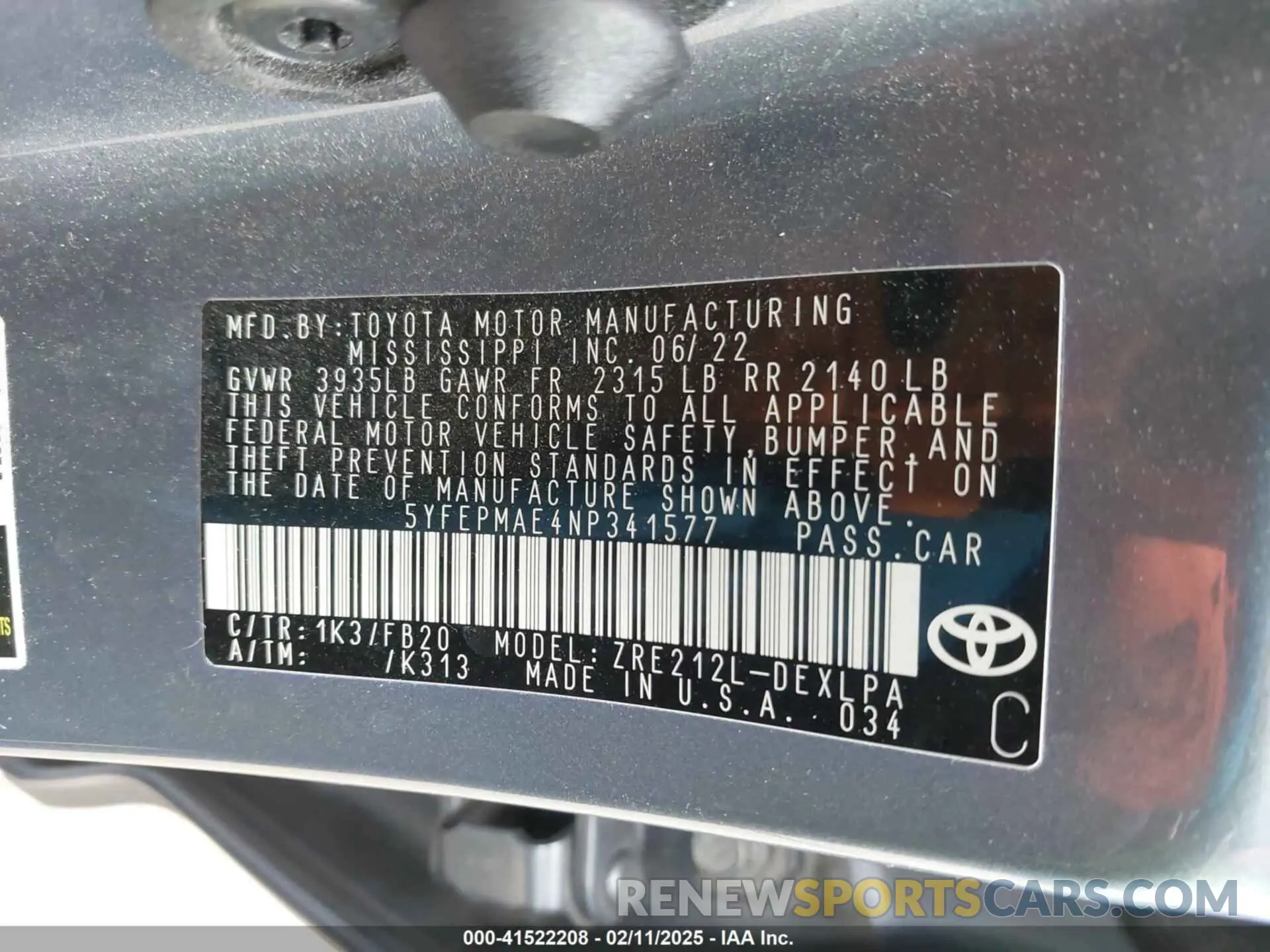 9 Фотография поврежденного автомобиля 5YFEPMAE4NP341577 TOYOTA COROLLA 2022