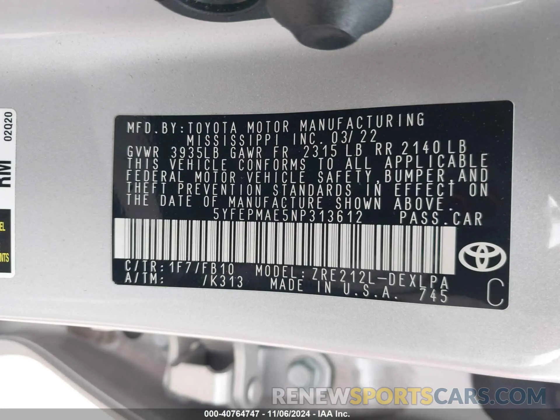 9 Photograph of a damaged car 5YFEPMAE5NP313612 TOYOTA COROLLA 2022