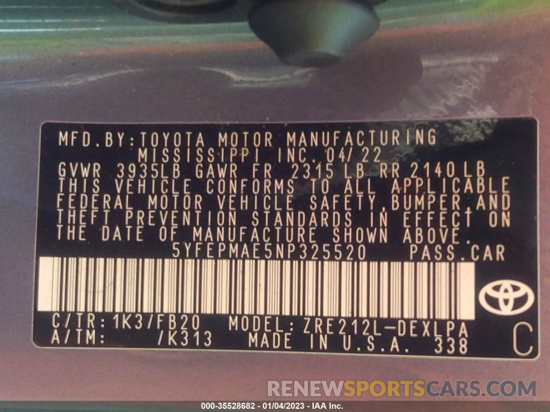 9 Photograph of a damaged car 5YFEPMAE5NP325520 TOYOTA COROLLA 2022