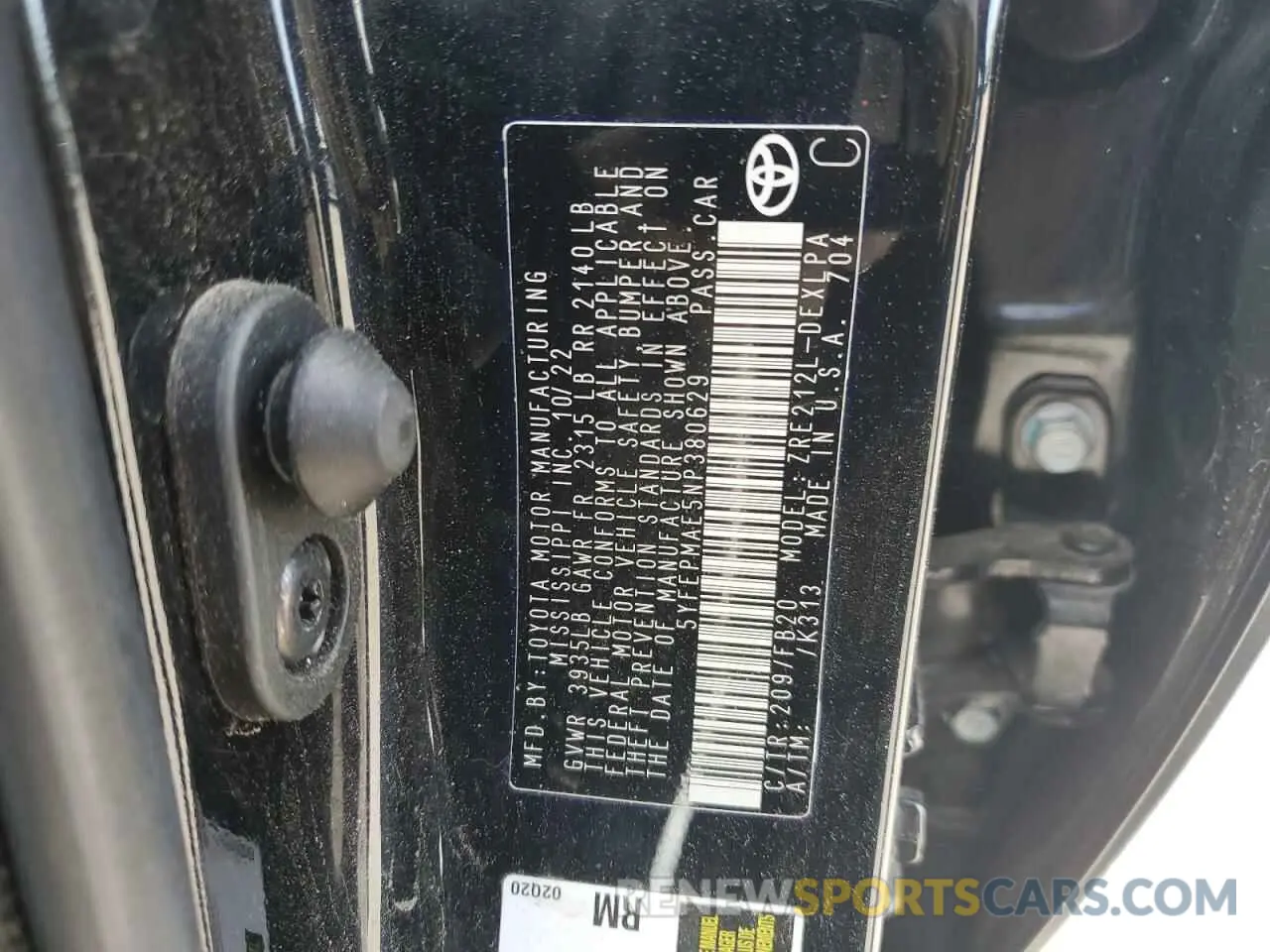 12 Фотография поврежденного автомобиля 5YFEPMAE5NP380629 TOYOTA COROLLA 2022