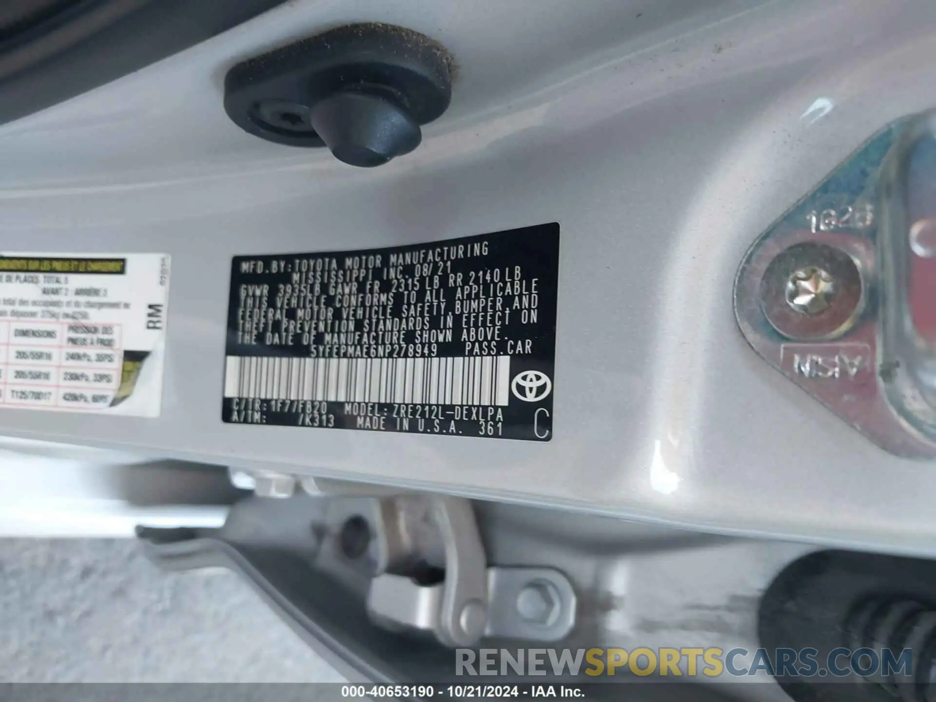 9 Фотография поврежденного автомобиля 5YFEPMAE6NP278949 TOYOTA COROLLA 2022
