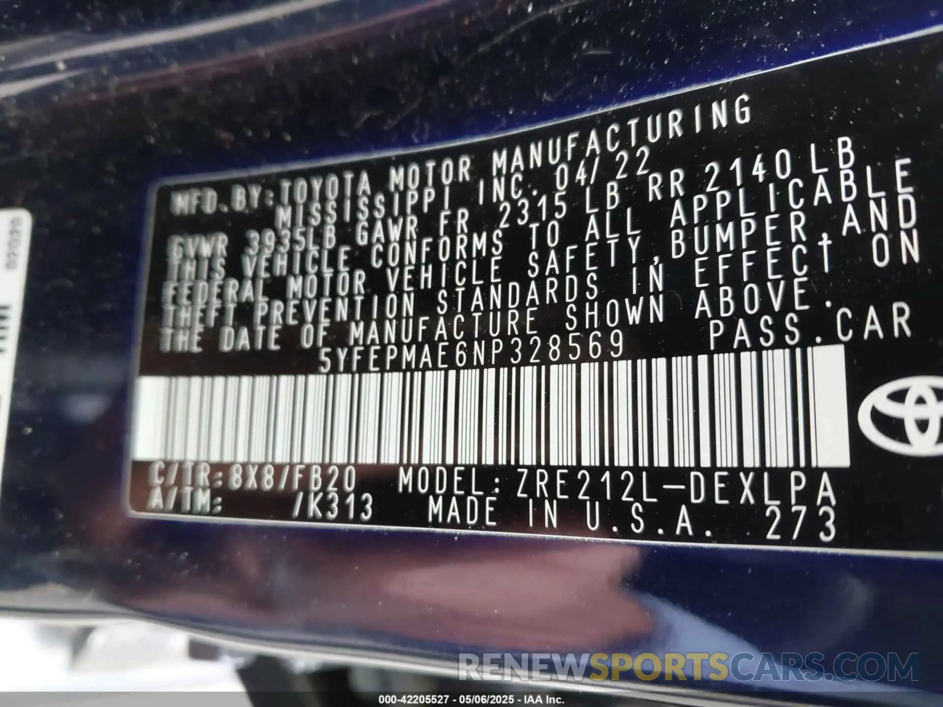 9 Photograph of a damaged car 5YFEPMAE6NP328569 TOYOTA COROLLA 2022