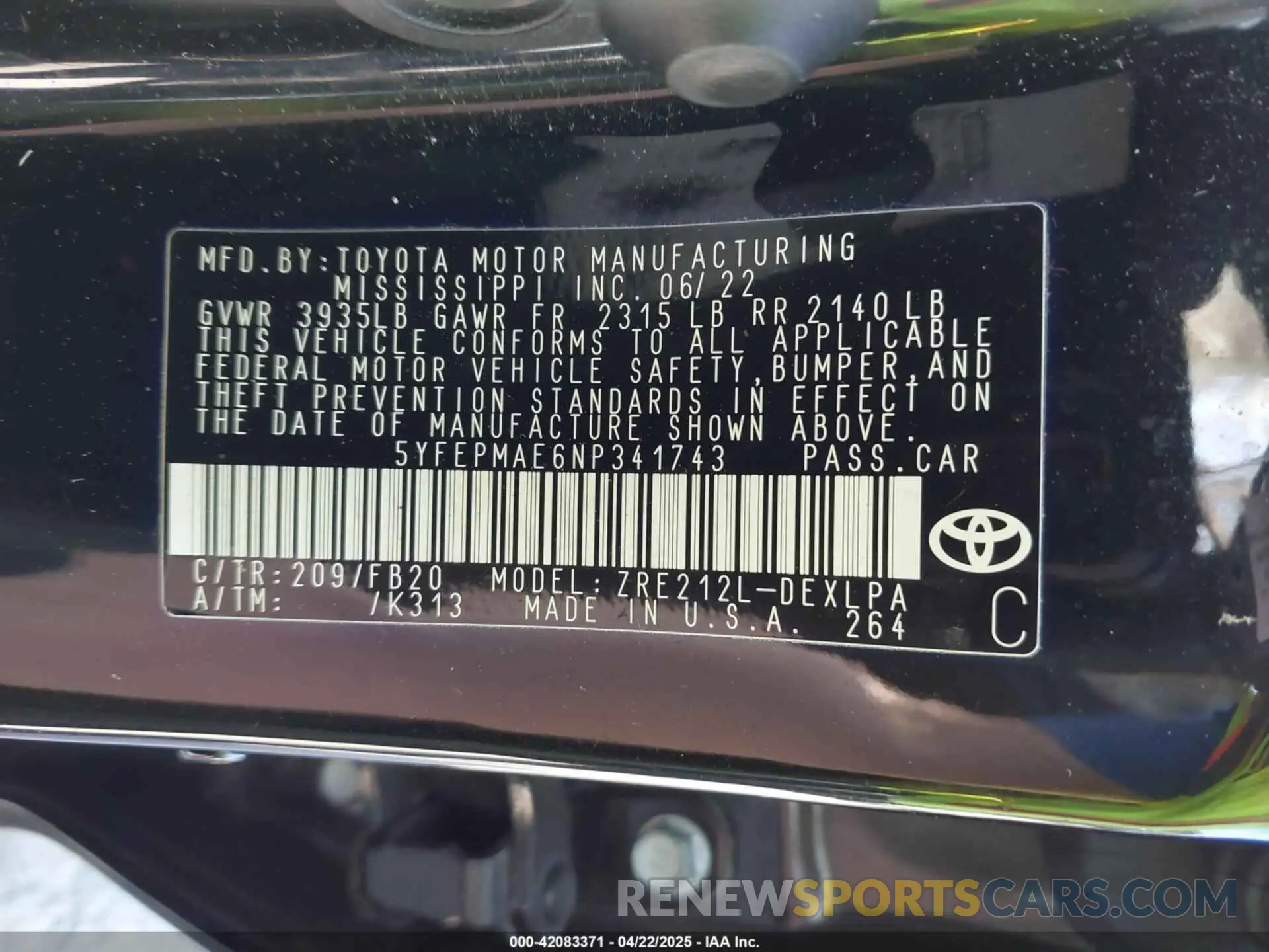 9 Photograph of a damaged car 5YFEPMAE6NP341743 TOYOTA COROLLA 2022