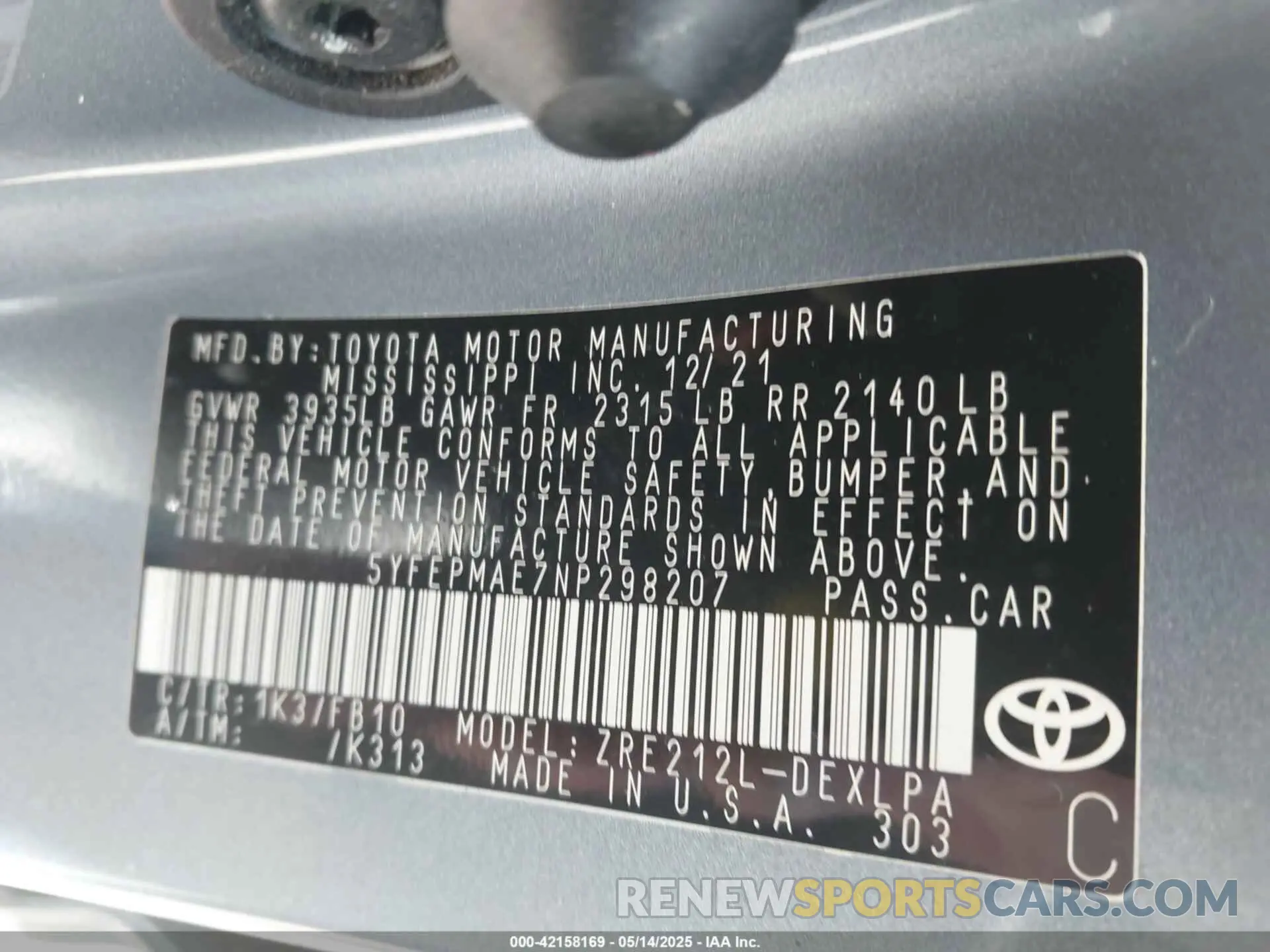 9 Photograph of a damaged car 5YFEPMAE7NP298207 TOYOTA COROLLA 2022