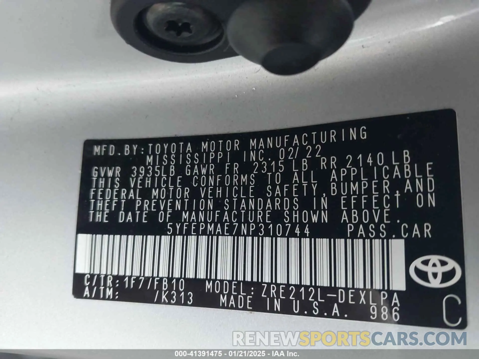 9 Фотография поврежденного автомобиля 5YFEPMAE7NP310744 TOYOTA COROLLA 2022