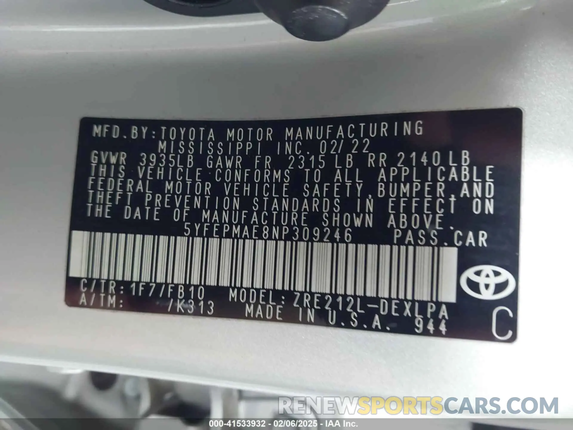 9 Photograph of a damaged car 5YFEPMAE8NP309246 TOYOTA COROLLA 2022