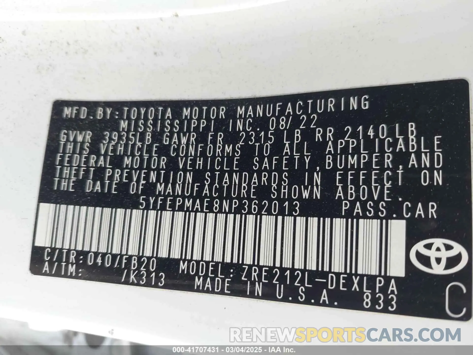 9 Photograph of a damaged car 5YFEPMAE8NP362013 TOYOTA COROLLA 2022