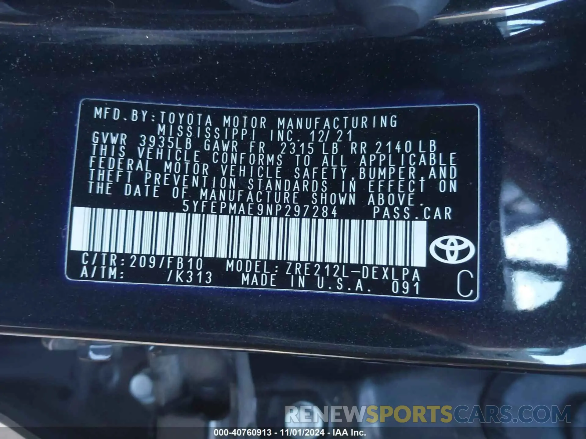 9 Photograph of a damaged car 5YFEPMAE9NP297284 TOYOTA COROLLA 2022