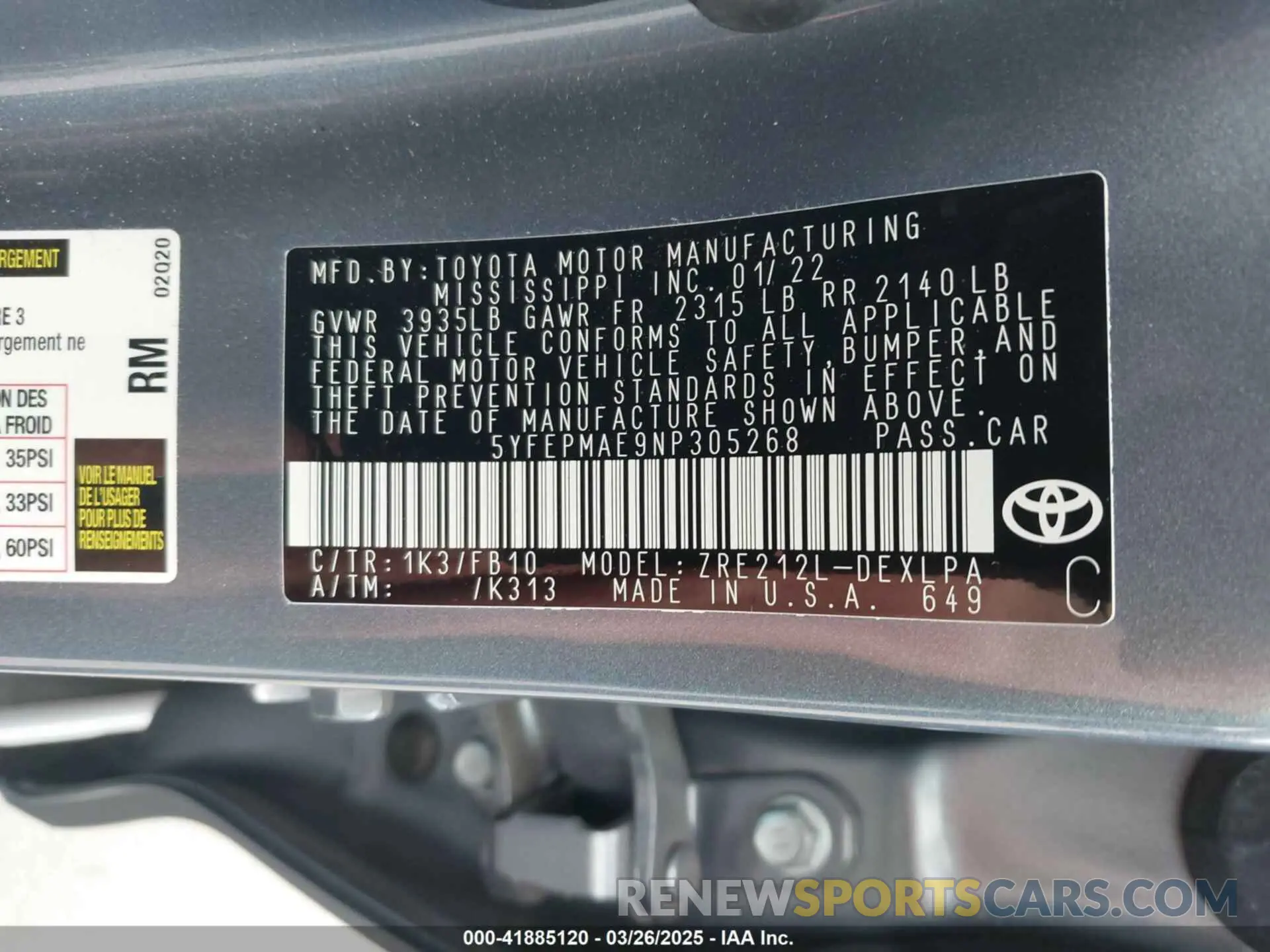 9 Photograph of a damaged car 5YFEPMAE9NP305268 TOYOTA COROLLA 2022