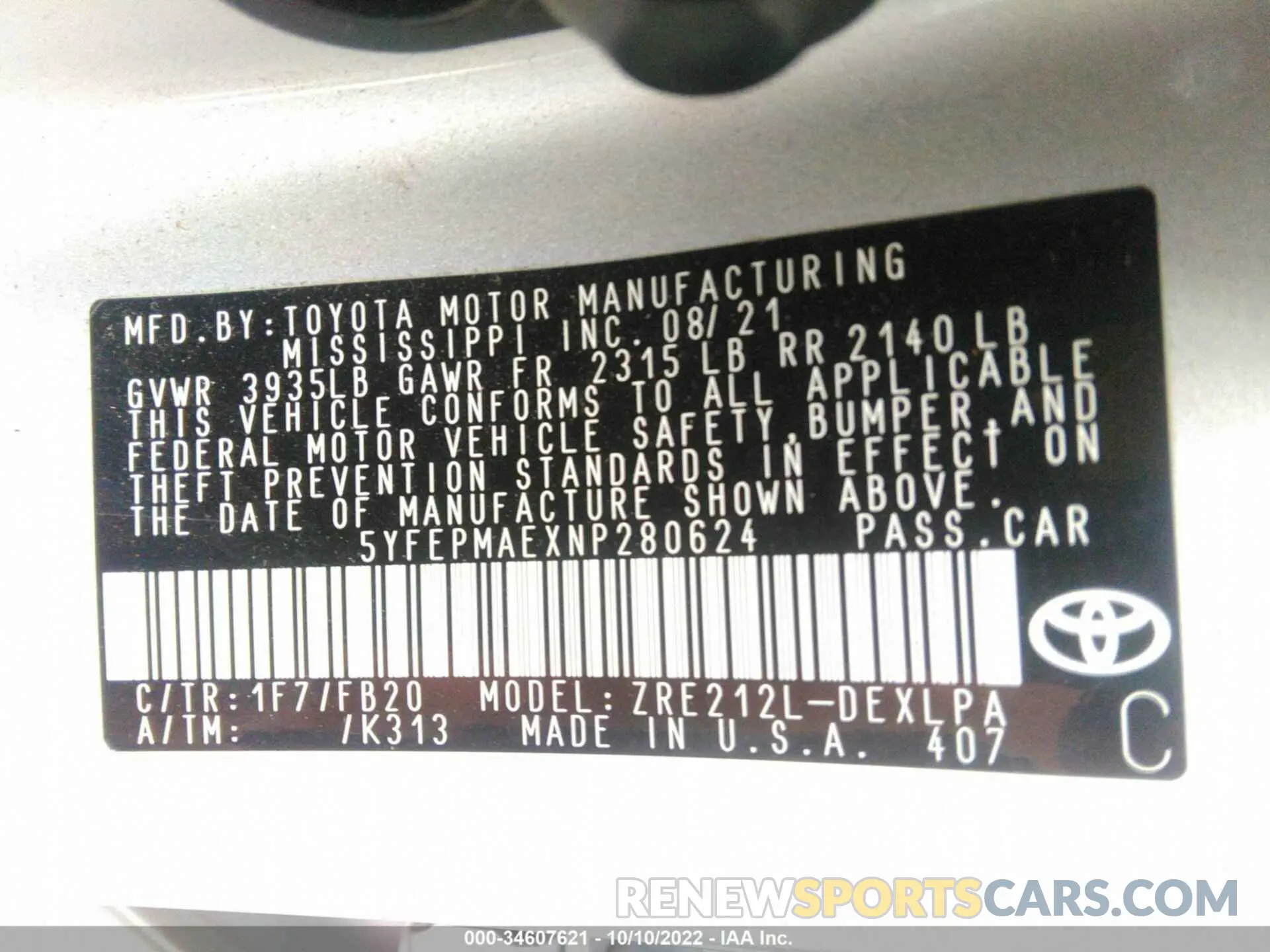 9 Photograph of a damaged car 5YFEPMAEXNP280624 TOYOTA COROLLA 2022
