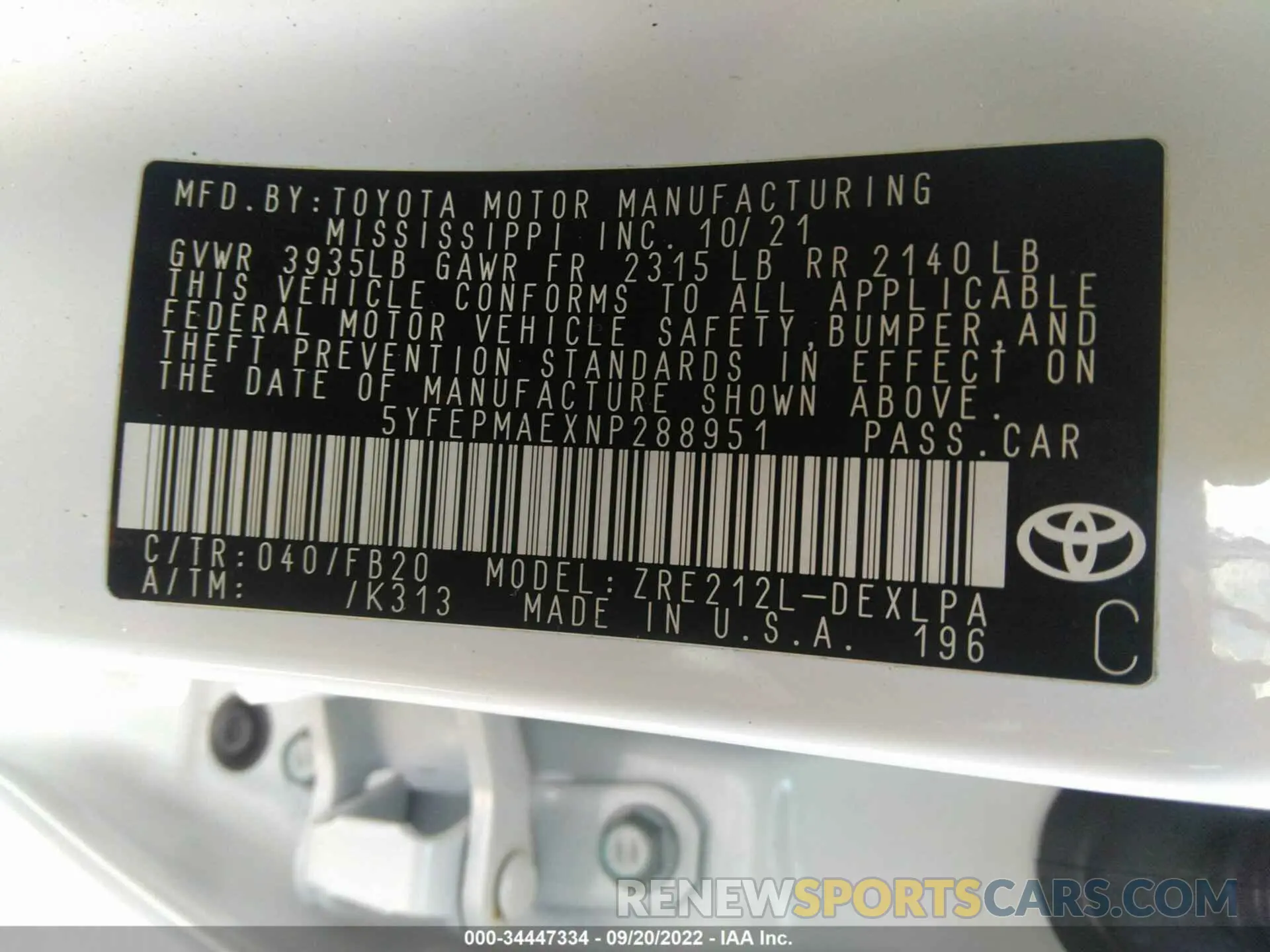 9 Photograph of a damaged car 5YFEPMAEXNP288951 TOYOTA COROLLA 2022