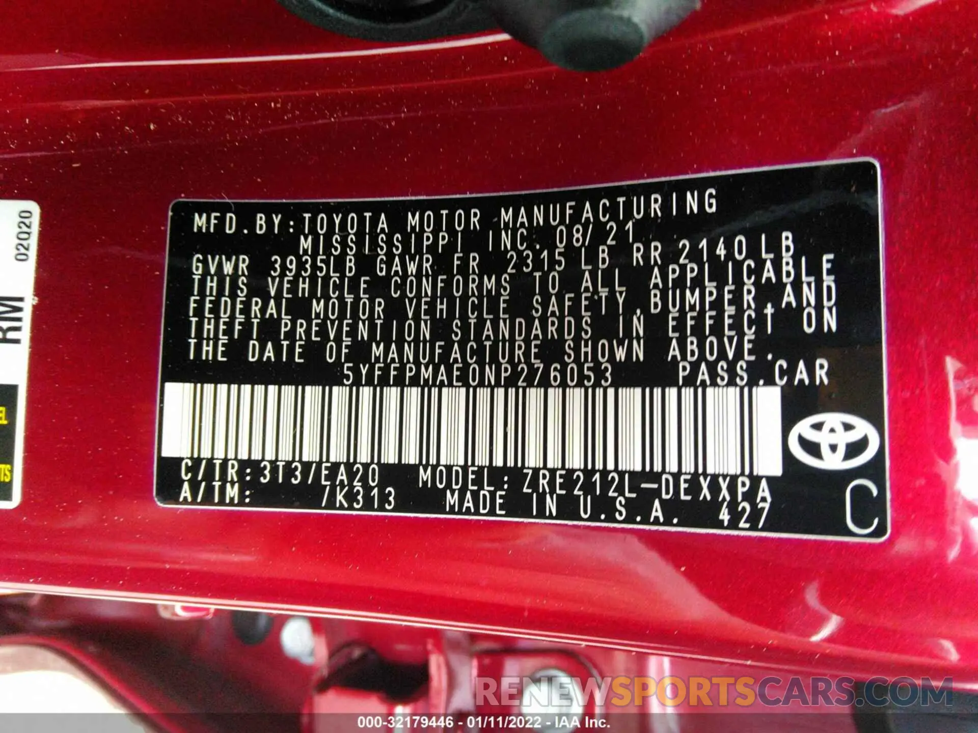 9 Photograph of a damaged car 5YFFPMAE0NP276053 TOYOTA COROLLA 2022