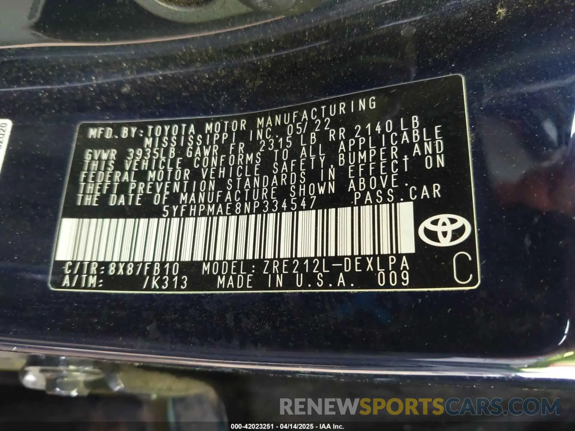 9 Фотография поврежденного автомобиля 5YFHPMAE8NP334547 TOYOTA COROLLA 2022