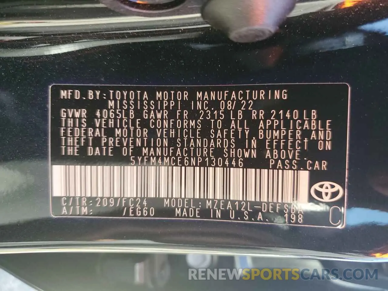 14 Photograph of a damaged car 5YFM4MCE6NP130446 TOYOTA COROLLA 2022