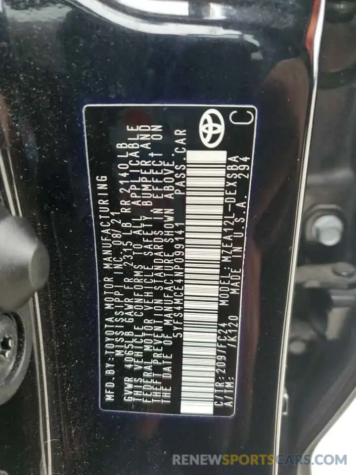 13 Фотография поврежденного автомобиля 5YFS4MCE4NP099141 TOYOTA COROLLA 2022