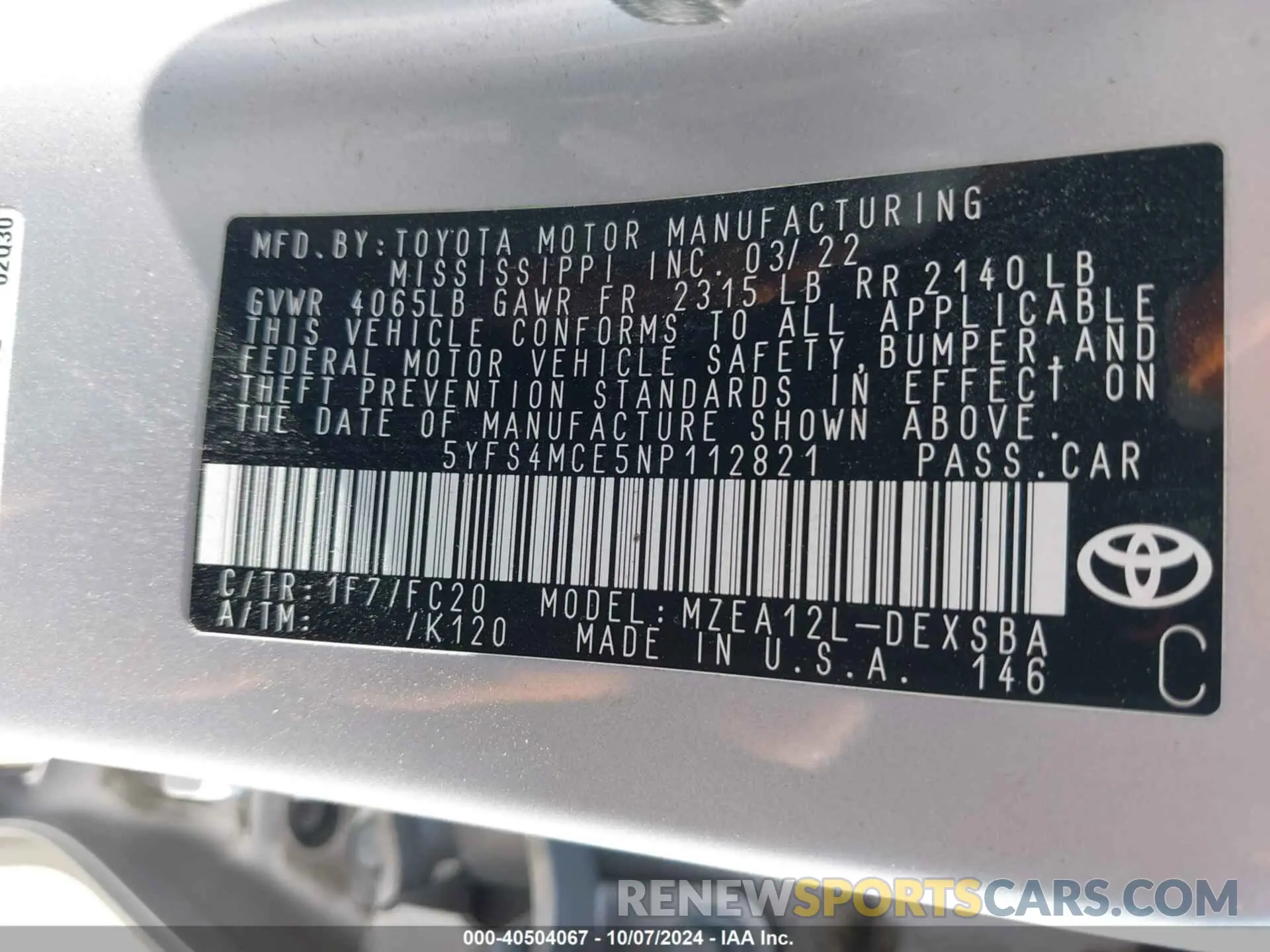 9 Фотография поврежденного автомобиля 5YFS4MCE5NP112821 TOYOTA COROLLA 2022