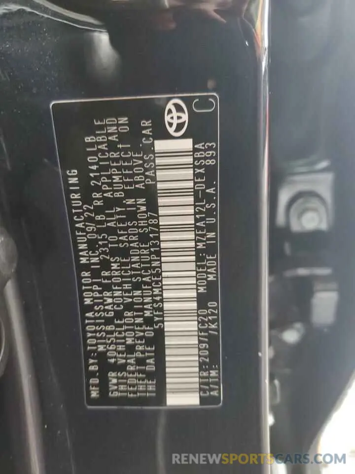12 Фотография поврежденного автомобиля 5YFS4MCE5NP131787 TOYOTA COROLLA 2022
