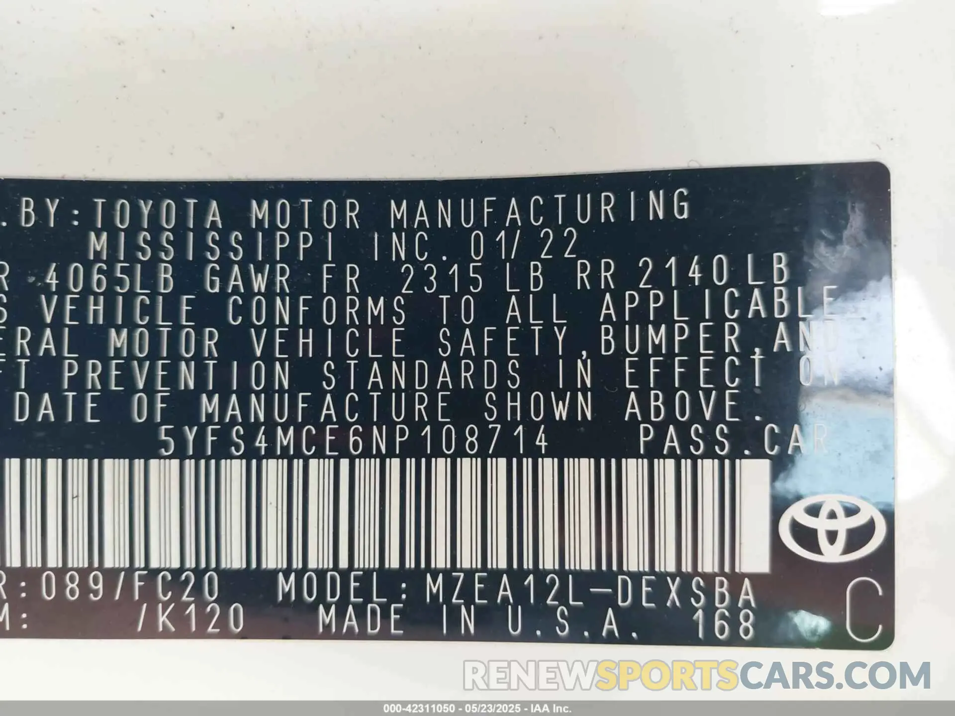 9 Фотография поврежденного автомобиля 5YFS4MCE6NP108714 TOYOTA COROLLA 2022