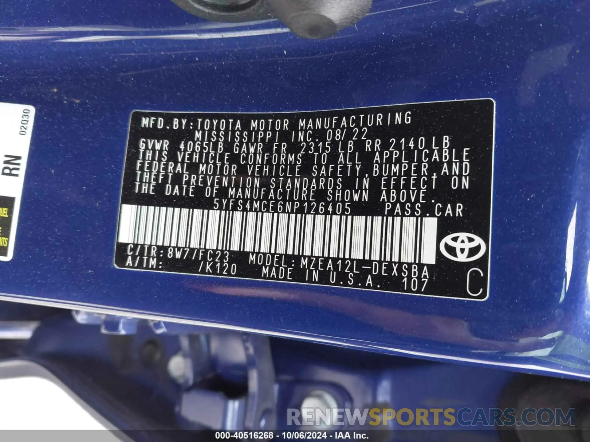 9 Фотография поврежденного автомобиля 5YFS4MCE6NP126405 TOYOTA COROLLA 2022