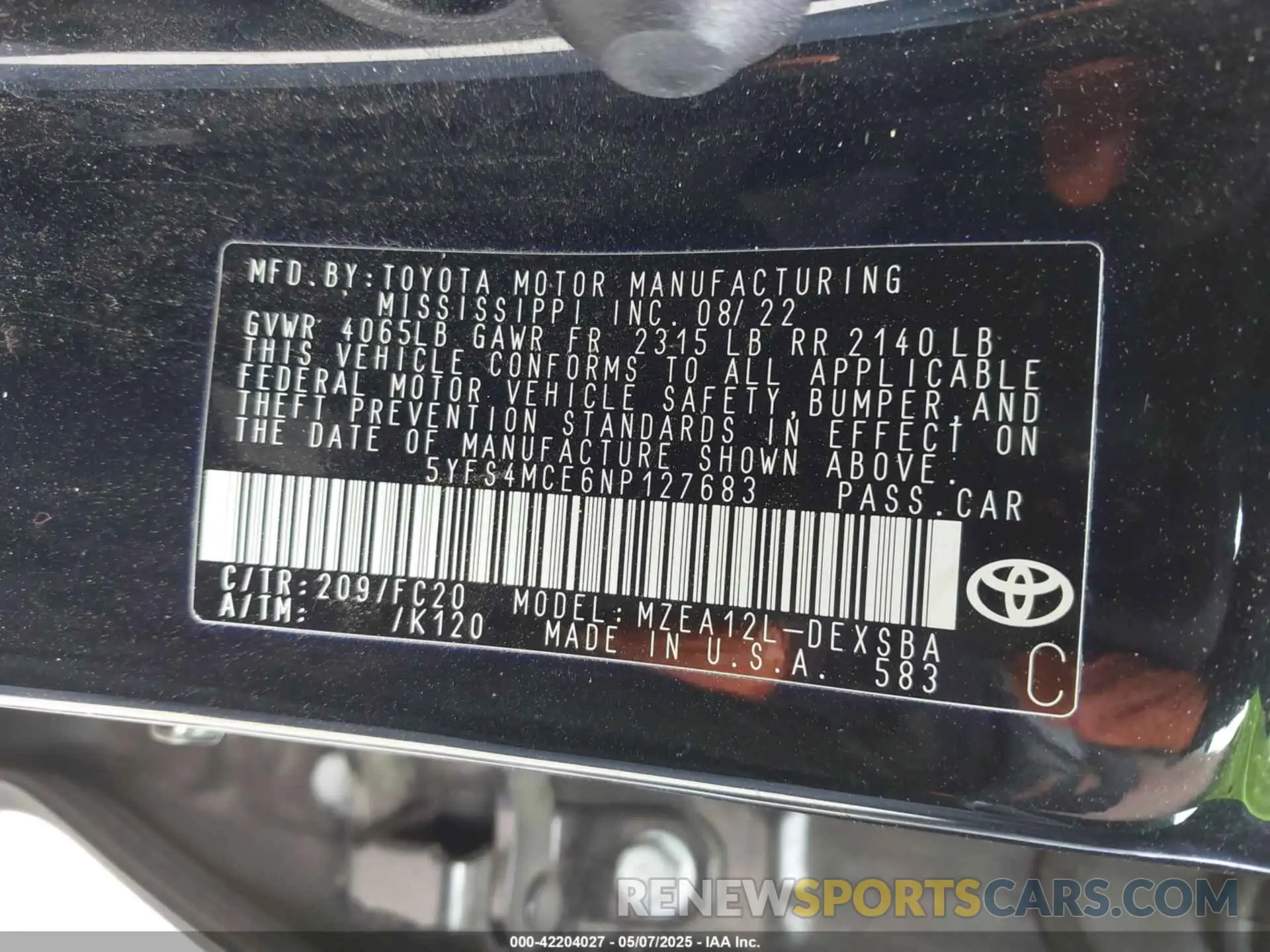 9 Фотография поврежденного автомобиля 5YFS4MCE6NP127683 TOYOTA COROLLA 2022
