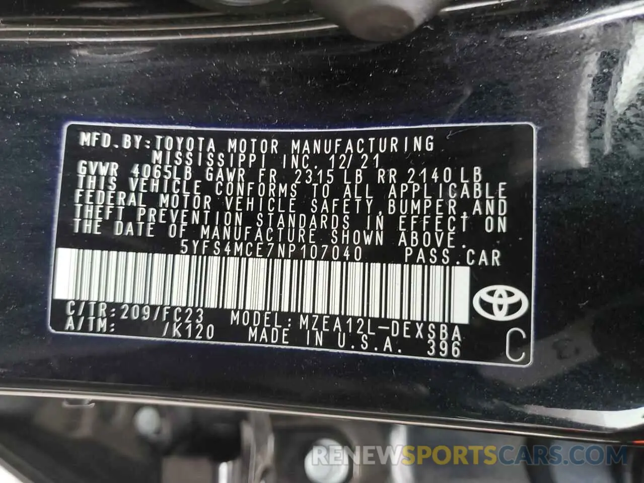 14 Фотография поврежденного автомобиля 5YFS4MCE7NP107040 TOYOTA COROLLA 2022