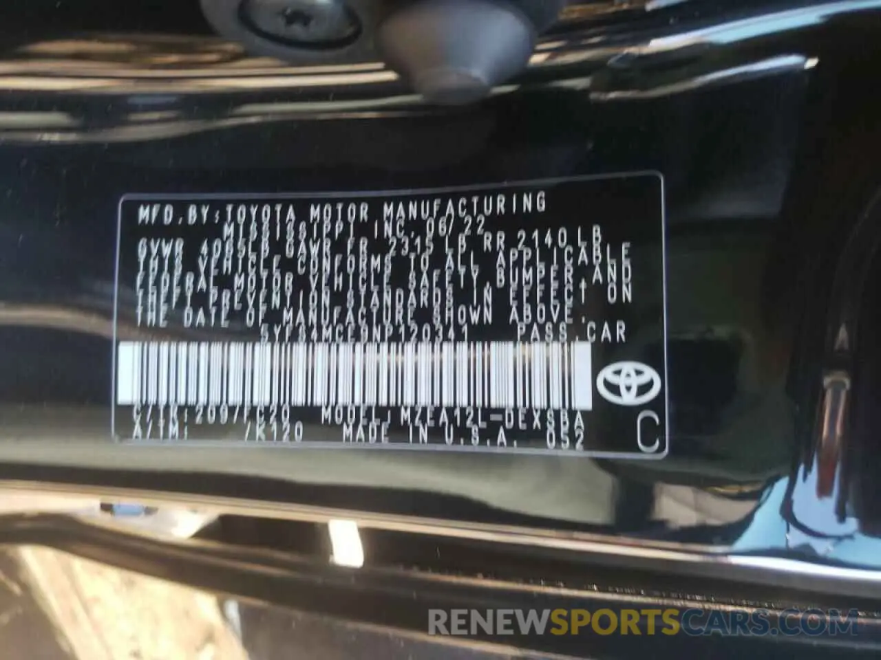 10 Photograph of a damaged car 5YFS4MCE9NP120341 TOYOTA COROLLA 2022